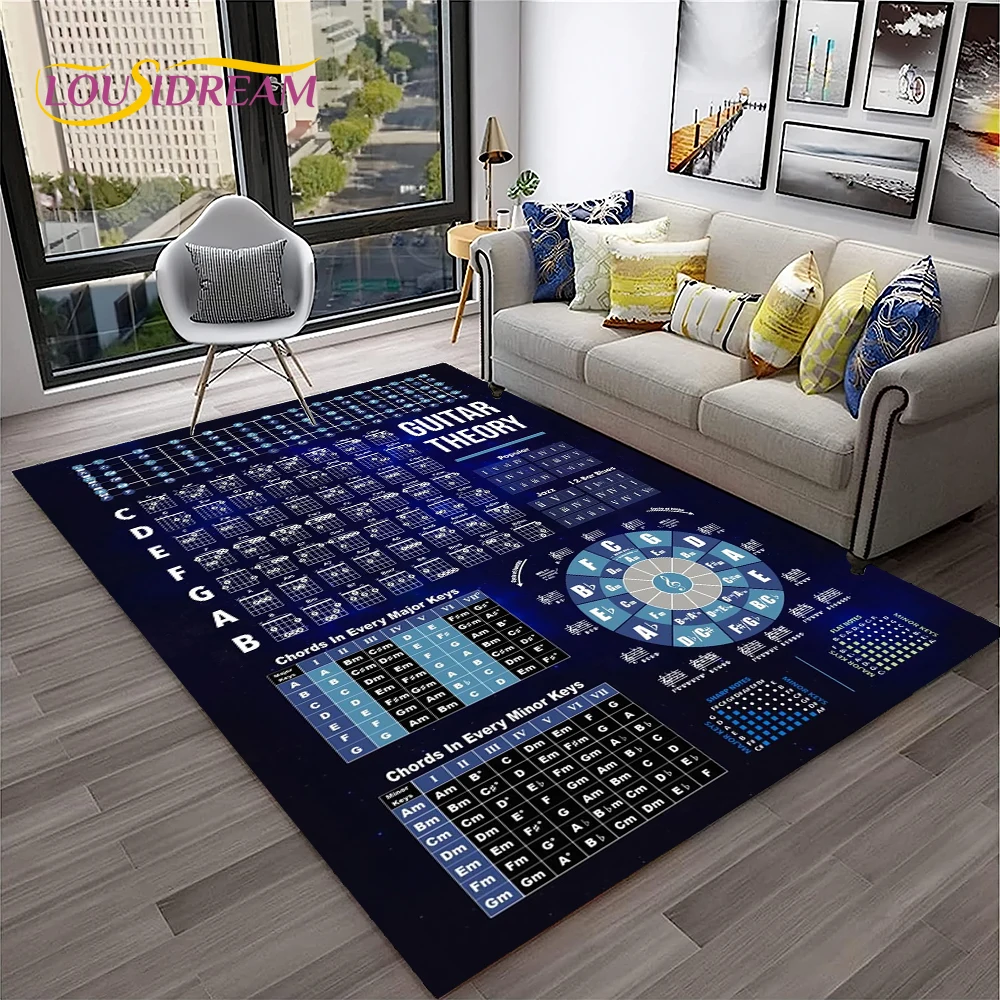 Music Basic Guitar Chord Theory Chart Piano Carpet Rug for Home Living Room Bedroom Sofa Doormat Decor,Kid Area Rug Non-slip Mat