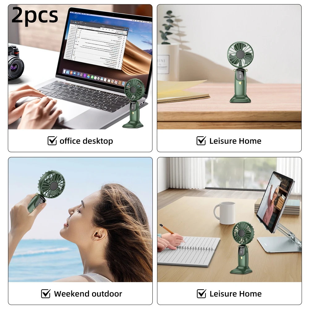 

6 Speed Mini Fan USB Rechargeable Foldable Desk & Neck Fan Included Phone Stand
