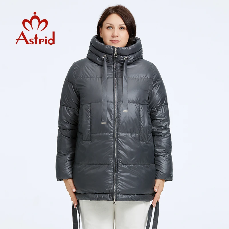 Astrid-Veste d'hiver matelassurera pour femme, manteau à capuche, parka, vêtements féminins, laçage à ourlet fendu, grande taille, 2023