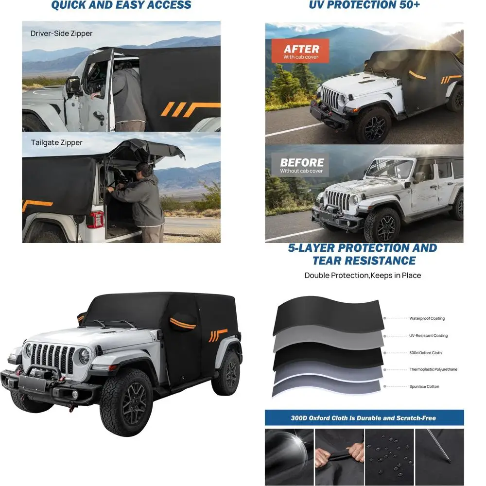 

Водонепроницаемый чехол для внедорожника на 4 двери, модели 2007-2026 годов, всепогодная защита, доступ с помощью молнии, УФ-защита 50+, ветрозащитный