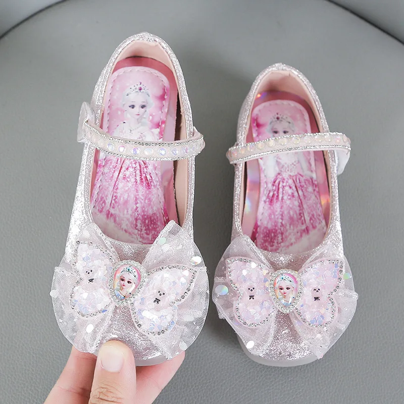 Disney Frozen Princess Elsa Cartoon Soft Sole Sandals Baby Girl Princess Crystal Shoes Children Flat Girl Shoes Size 23-34