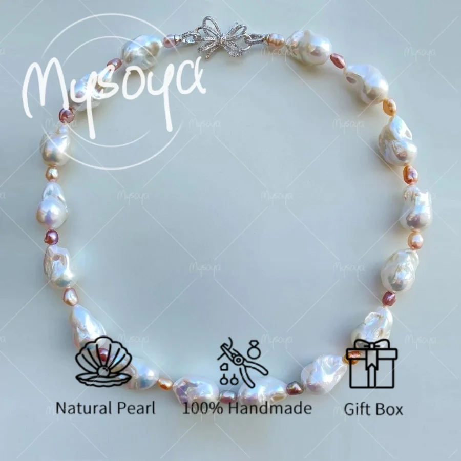

Mysoya Large Baroque Pearl Freshwater Pearl Necklace 13-16mm with Gift Box Birthday Gift Wedding Jewelry Gift for Him/ Her