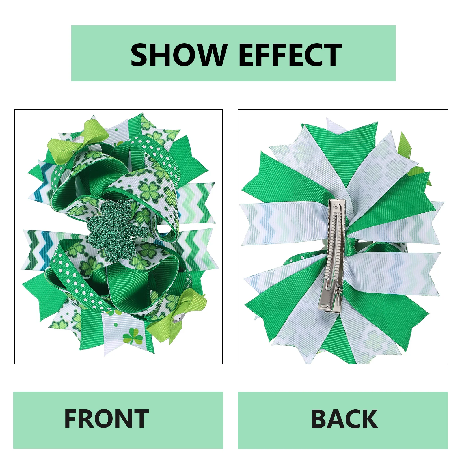 

2Pcs Shamrock Hair Clips Premium Fabric Metal Durable St Patrick's Day Party Hair Bows Clip Kids Toddler Accessories