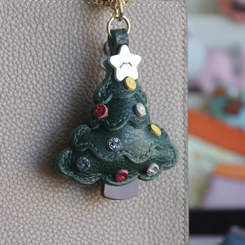 

Keychain Bag Pendant Christmas Tree Handmade PU Leather Pendant For Man Women Gift Gift