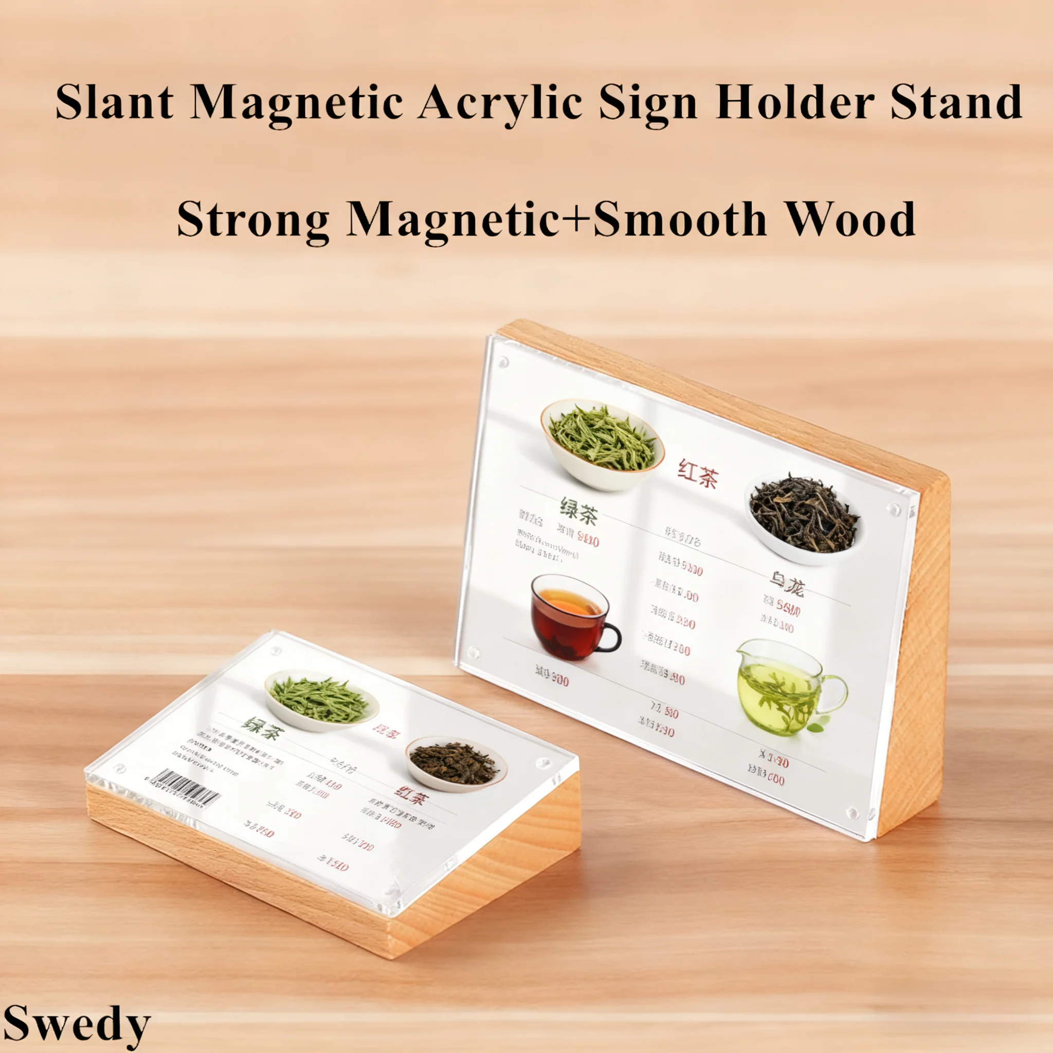 100x70mm Magnetic Wood Photo Picture Frame Menu Holder Price Label Card Tags Tabletop Acrylic Sign Holder Display Stand