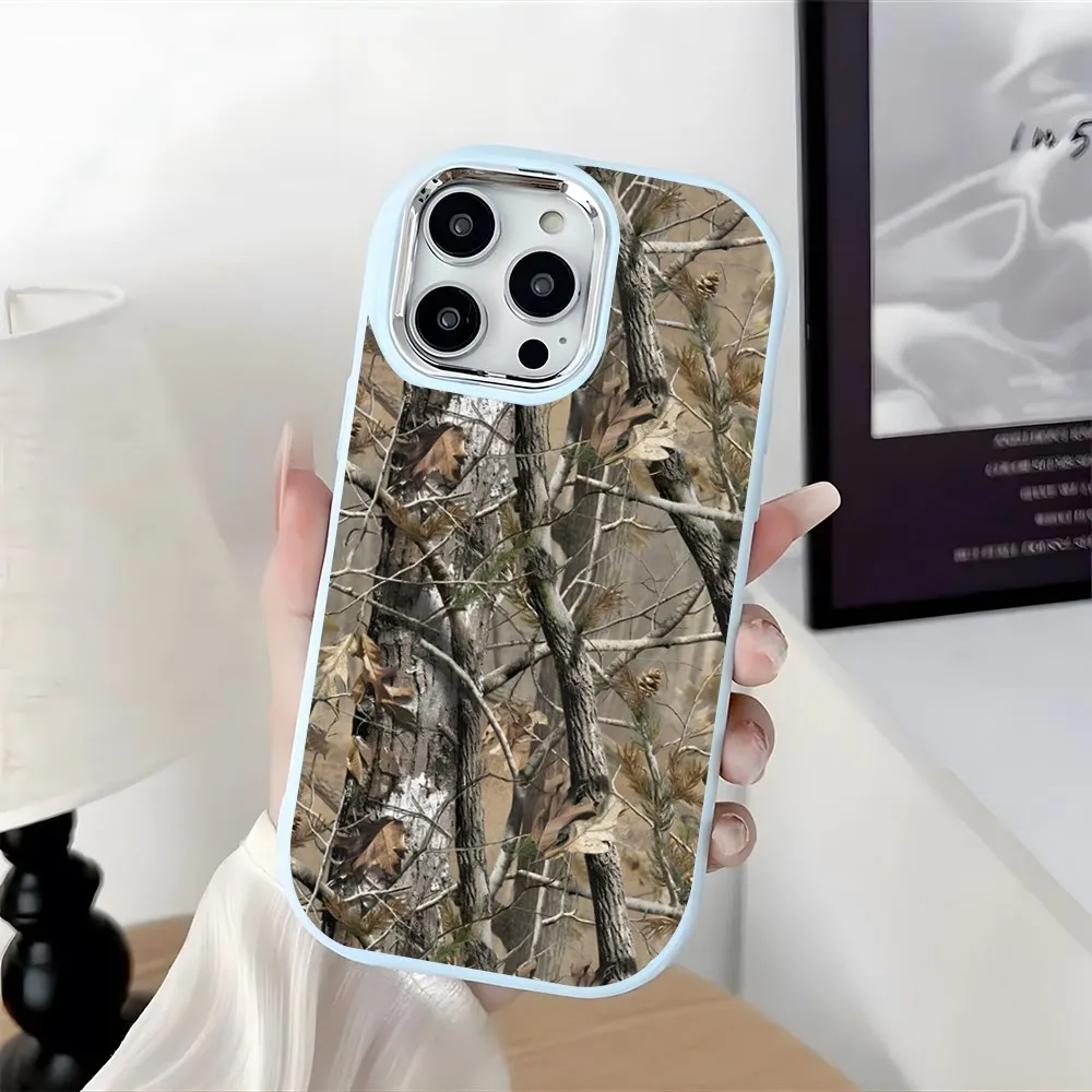 Realtree Real Tree Camo Phone Case Plating Camera Oval Soft Silicone For IPhone16 15 11 12 13 14 Pro Max Thicken Candy Color