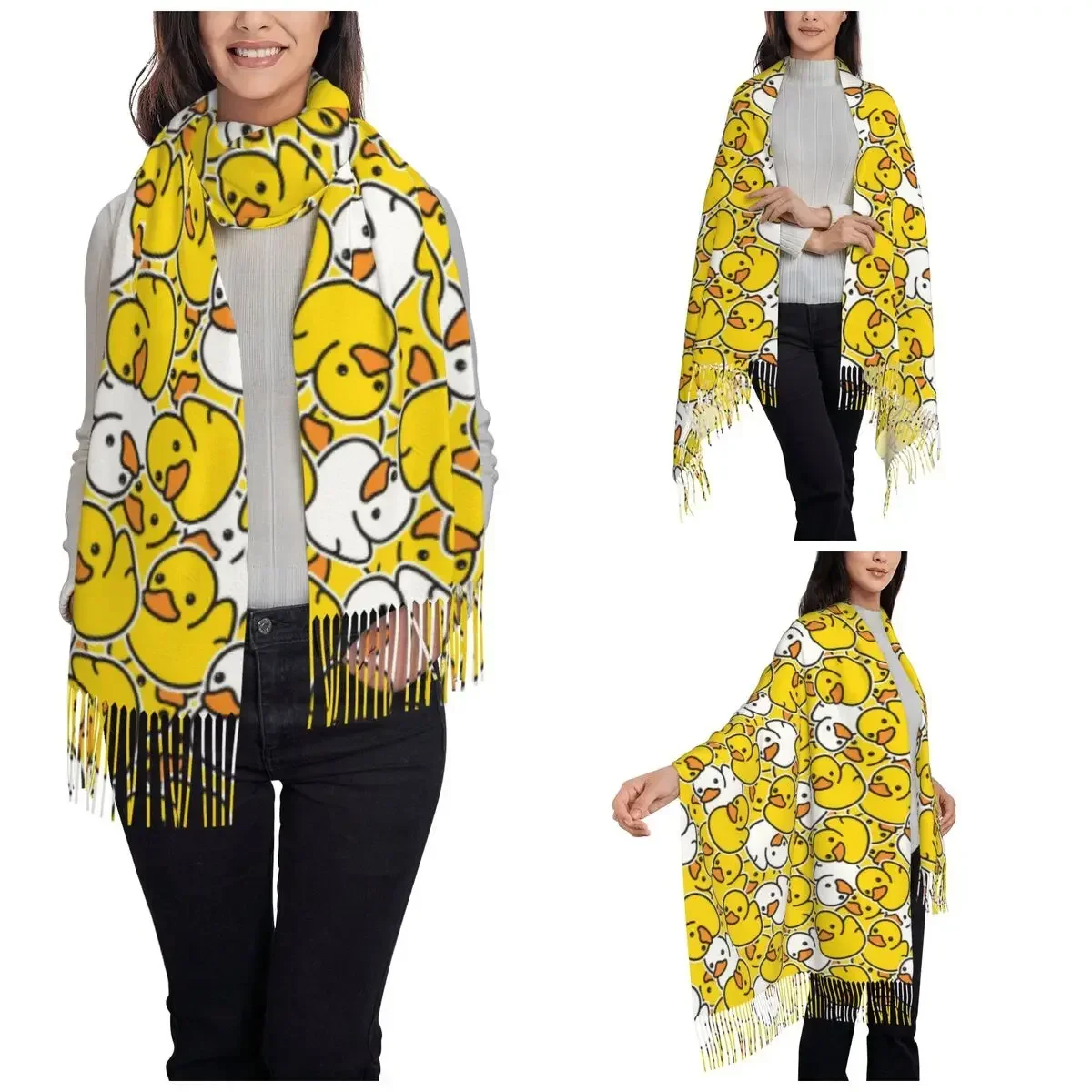 Bufanda de dibujos animados de pato bonito para mujer, chal Pashmina de invierno y otoño, chal grande de Animal para uso diario