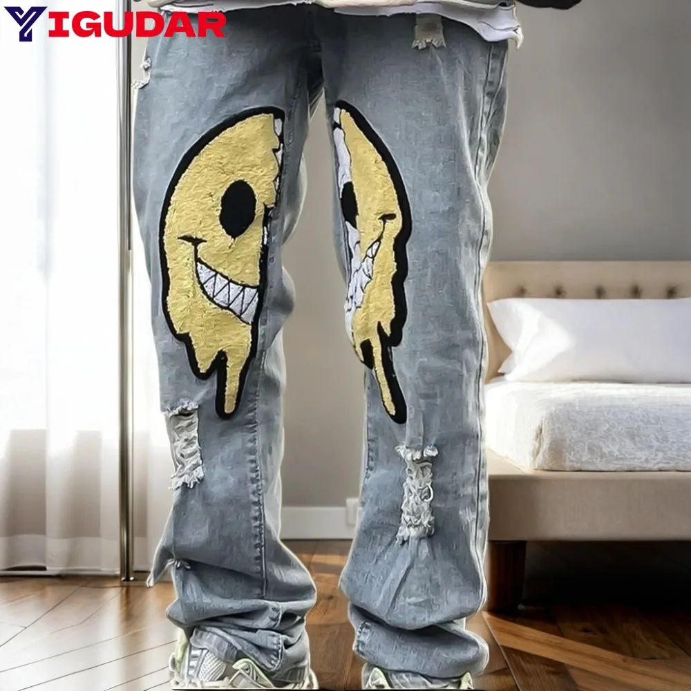 

Summer Korean Classic Streetwear Cowboy Pants for Men Fashionable and Comfortable High street Hip Hop Ripped Straight Jeans Men