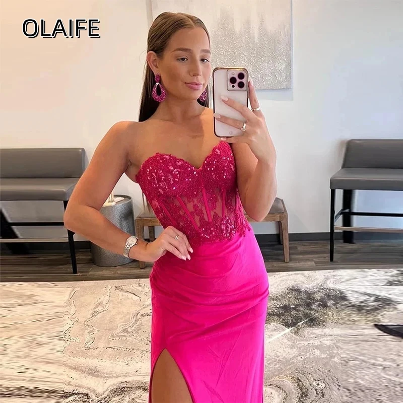 Prom Dress Mermaid Sweetheart Slit Beaded Lace Customized Evening Gown Sweetheart vestidos para graduación elegantes