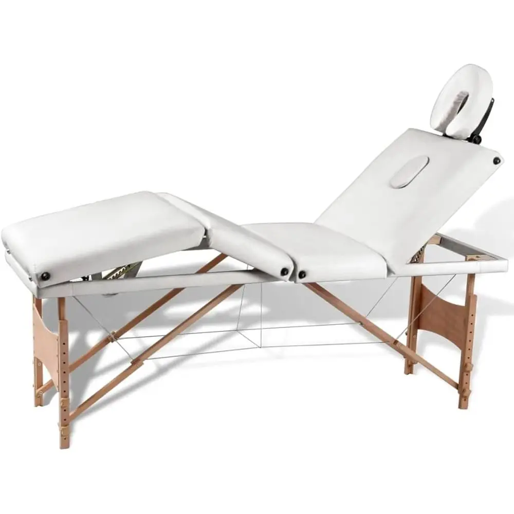 

Portable 4-Zone White Massage Table with Wooden Frame, Adjustable Height, 330lb Capacity for Spa or Therapy