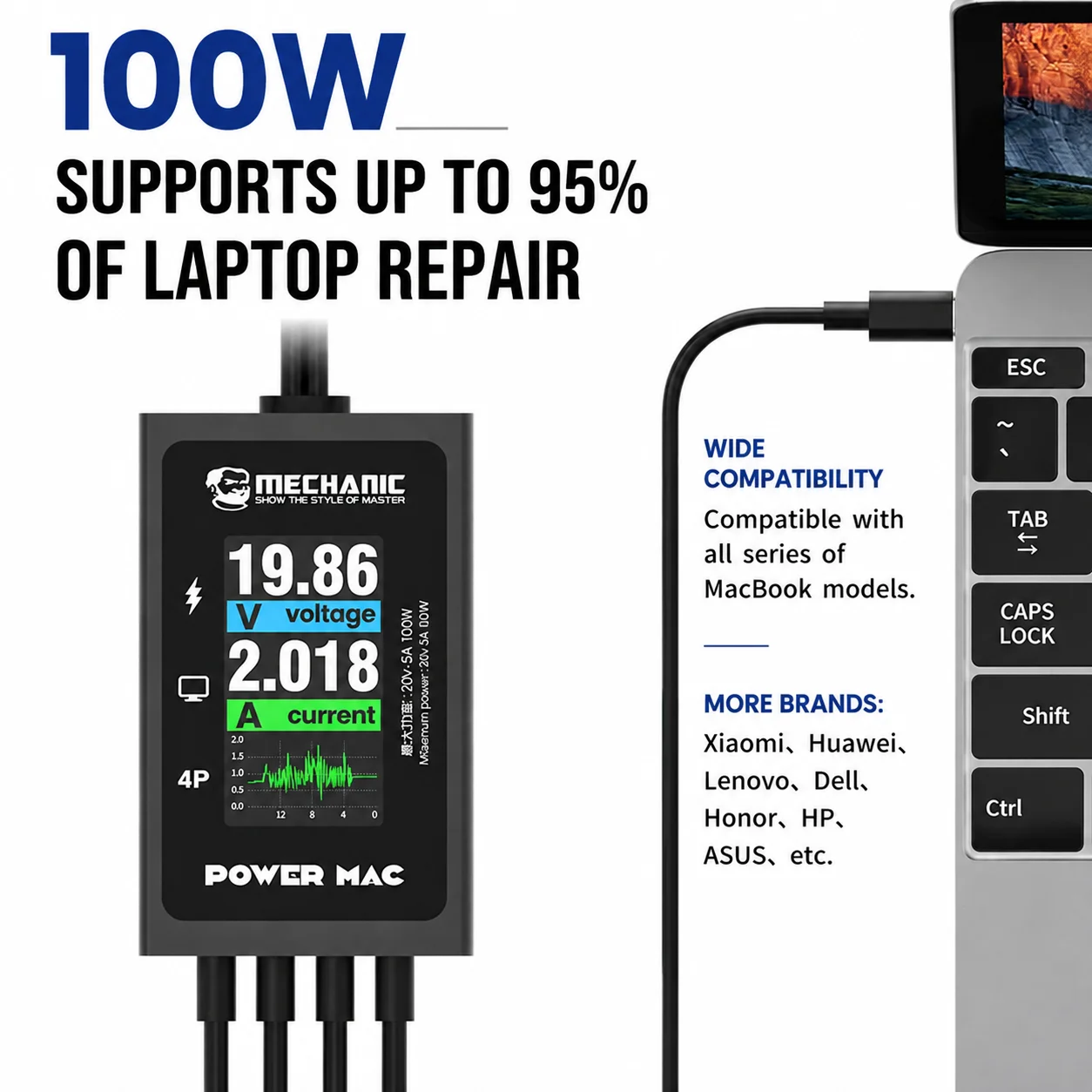 MECHANIC POWER MAC Computer Power Cable with Digital Display Multi Interface Adapter for MacBook Xiaomi Huawei Laptop Repair