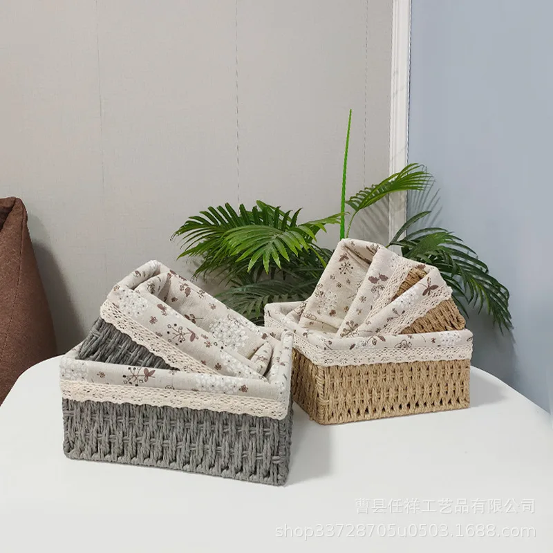 Rattan weaving Storage Basket Eco-friendly Wear Resistant Fabric Anti-deform Organizer Basket Home Miscellaneous basket storage