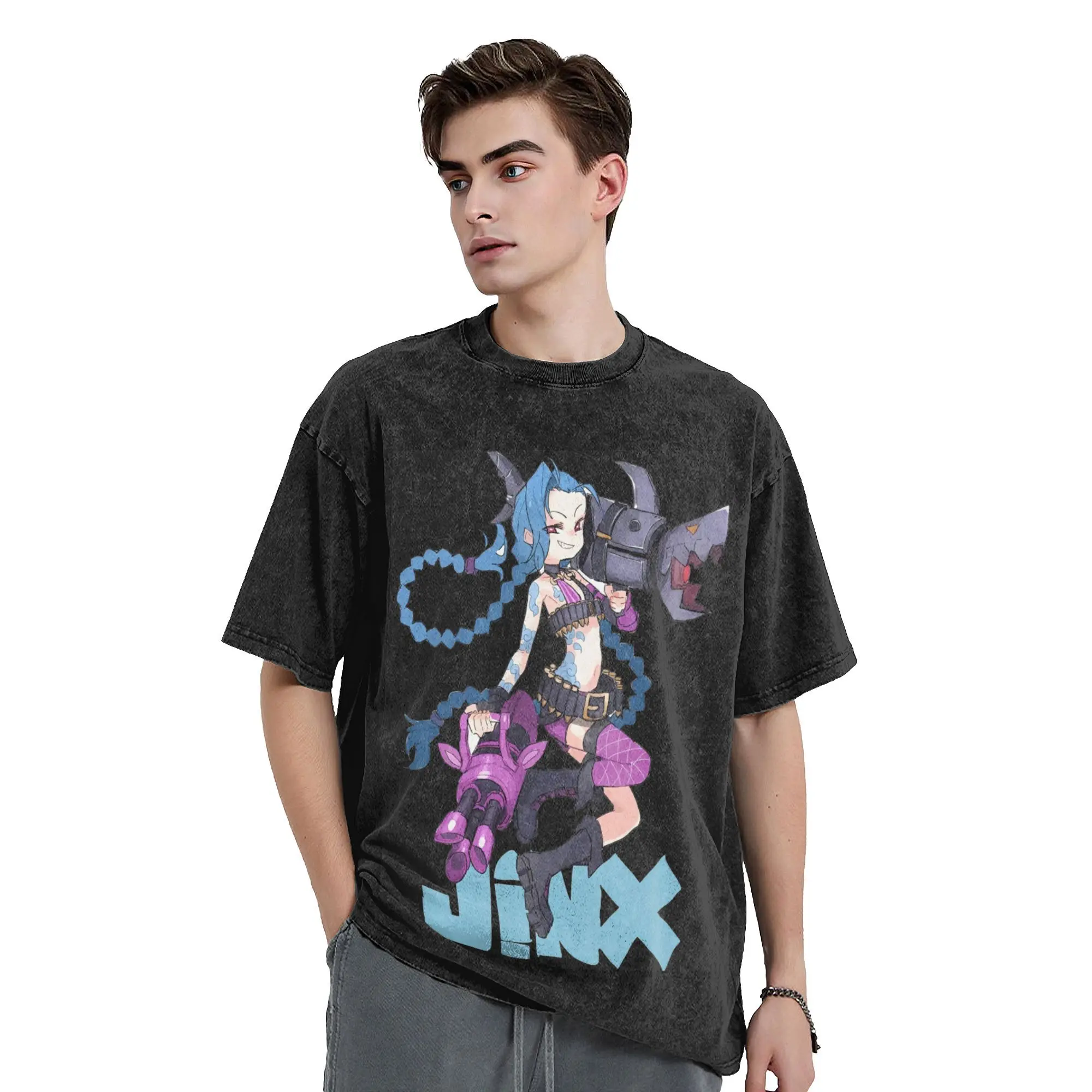 get jinxed arcane jinx game fans gifts Merch Washed T Shirts Men Women Streetwear Hip Hop T-Shirt Summer  Tees Tops 100% Cotton