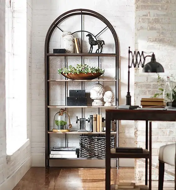 American retro solid wood bookshelf, wrought iron simple floor shelf