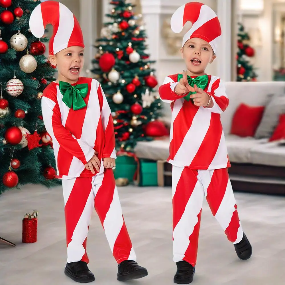 

Рождественский карнавальный костюм яркой трости для мальчиков и девочек, карнавальная вечеринка, сценическое представление, нарядное платье Санта-Клауса, рождественская праздничная одежда