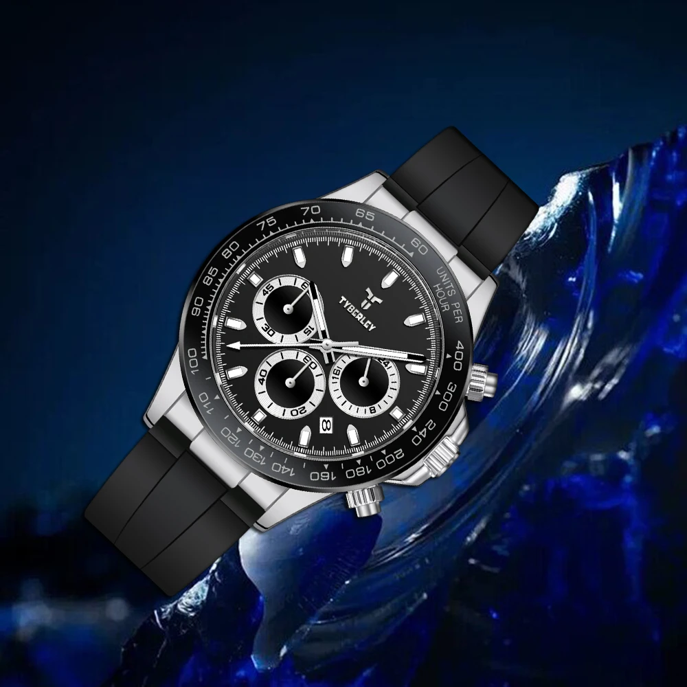 

TYBERLEY 2026 Новые мужские кварцевые часы 42 мм Деловые повседневные городские легкие зрелые стильные резиновые ремешки Hardlex Glass Mirror Водонепроницаемые