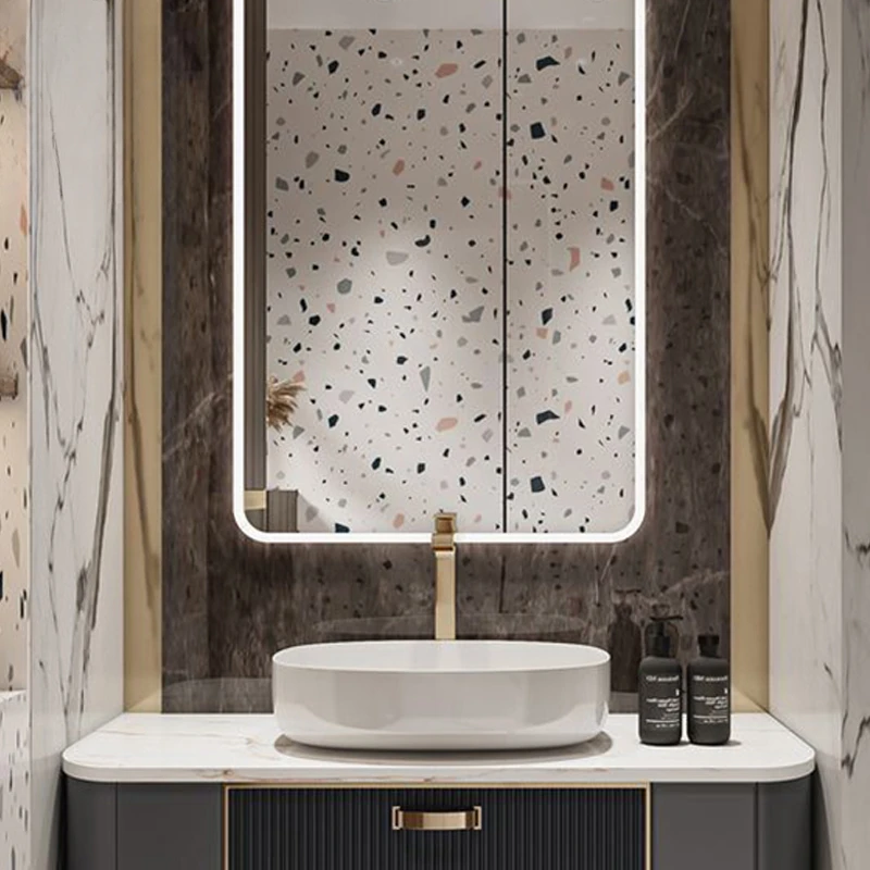 Light luxury modern style bathroom, bathroom cabinet, floor-to-ceiling sink, face wash, simple beauty basin combination