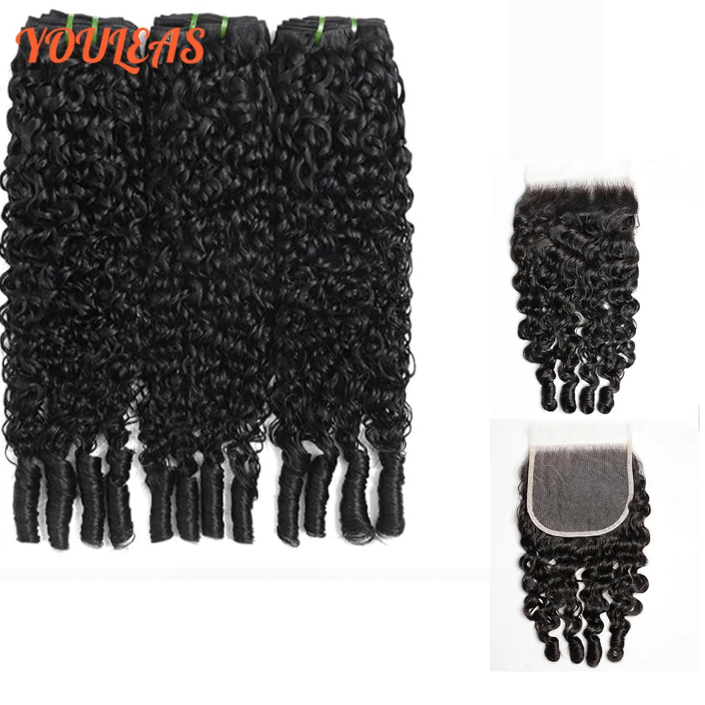 

Натуральные черные кудрявые пучки волос из Бирмы с закрытием 4x4, HD-качество, 3 пучка, 100% человеческие волосы для наращивания для женщин