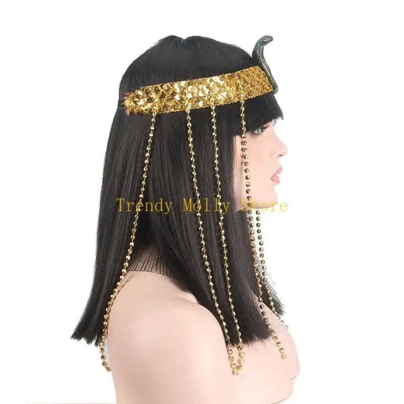 N5KB Cleopatra Cospaly Egyptian Snake Headpiece Set Halloweeen Cosplay Costume view 2