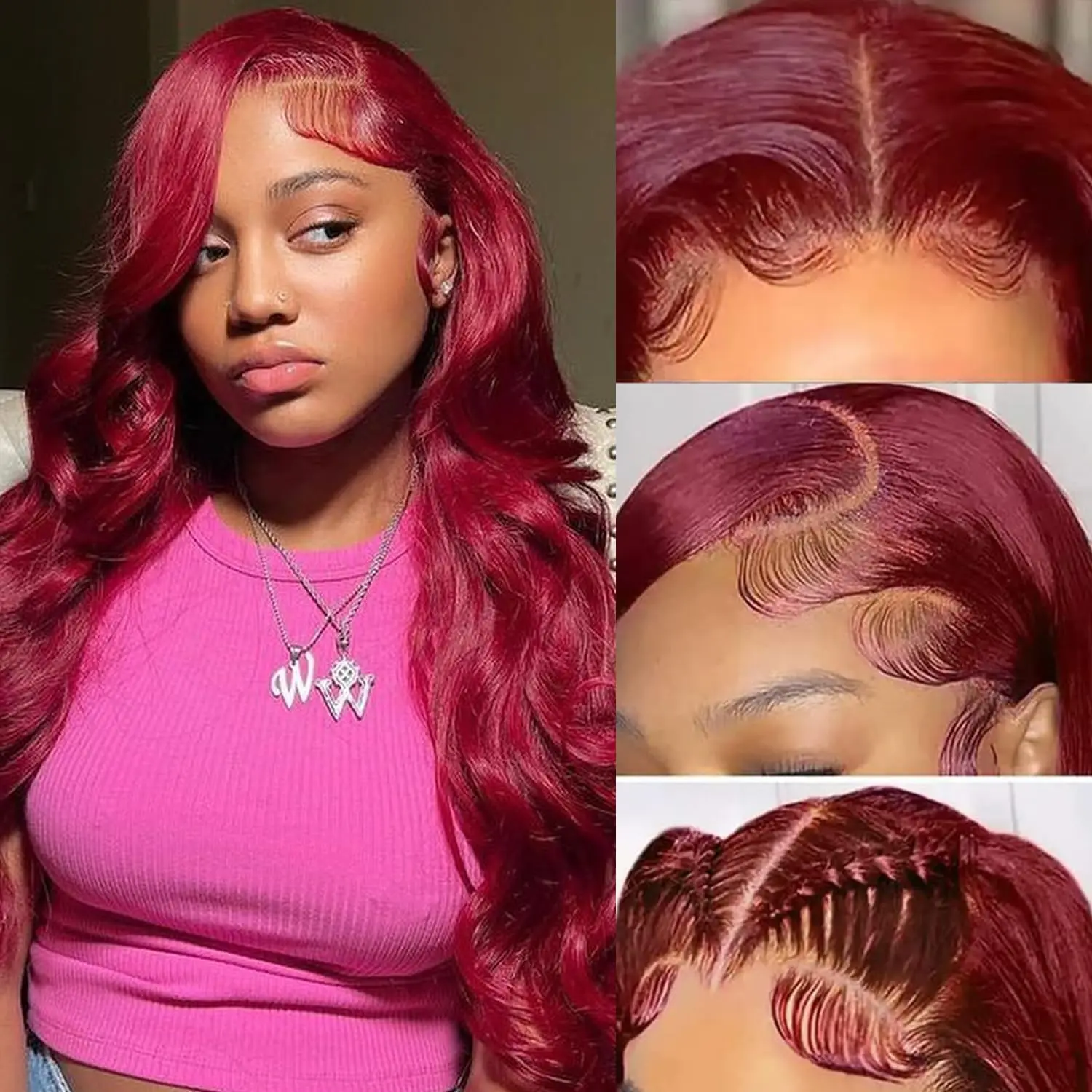 99j Body Wave Burgundy Lace Front Wigs Human Hair Pre Plucked 13x4 Transparent Lace Front Wigs Human Hair with Baby Hair Red Wig