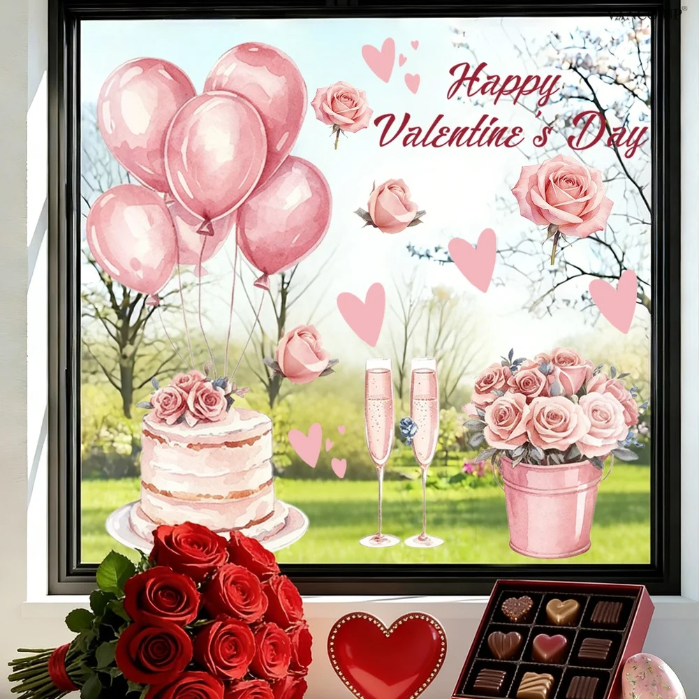 Heart-shaped Decal Valentine Stickers Static Cling Technology PVC Material Residue-free Removal Double-sided Pattern