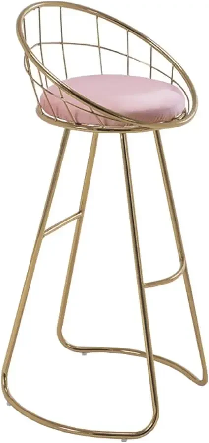 Modern Geometric Bar Stool Nordic High Stool Hollow Design Velvet Upholstered Seat Ergonomic Backrest for Bistro Pub Coffee Shop