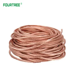 10Meters Bare Pure Copper Tinned Copper Wire Round Stranded Braid Wire Tape Conductive Copper Rope Soft Connection Grounding