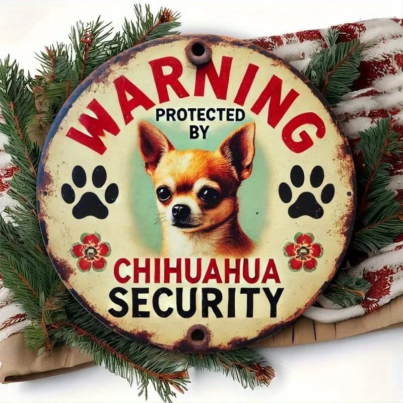 Vintage Chihuahua Guard Warnschild, Eisenwandbehang, dekorative Tafel im klassischen Stil, wetterbeständiger Druck, ideal für den Eingangsbereich