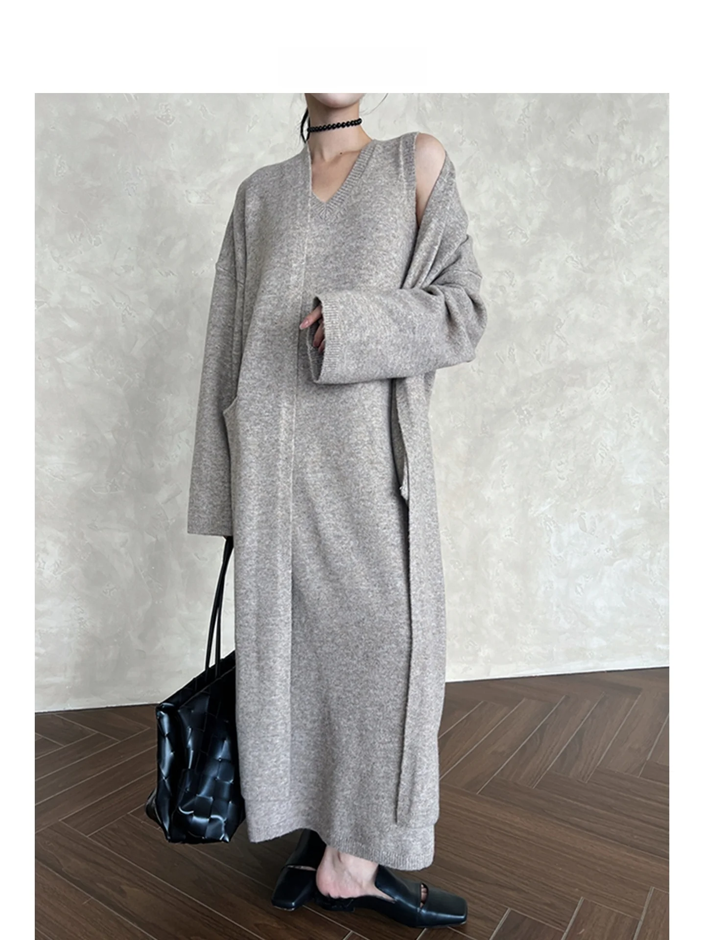 

Long Sve Knitted Cardigan Sweater Casual Sle Polyester Fiber round Ne Loose Fit Women's Faion Outerwear Coat