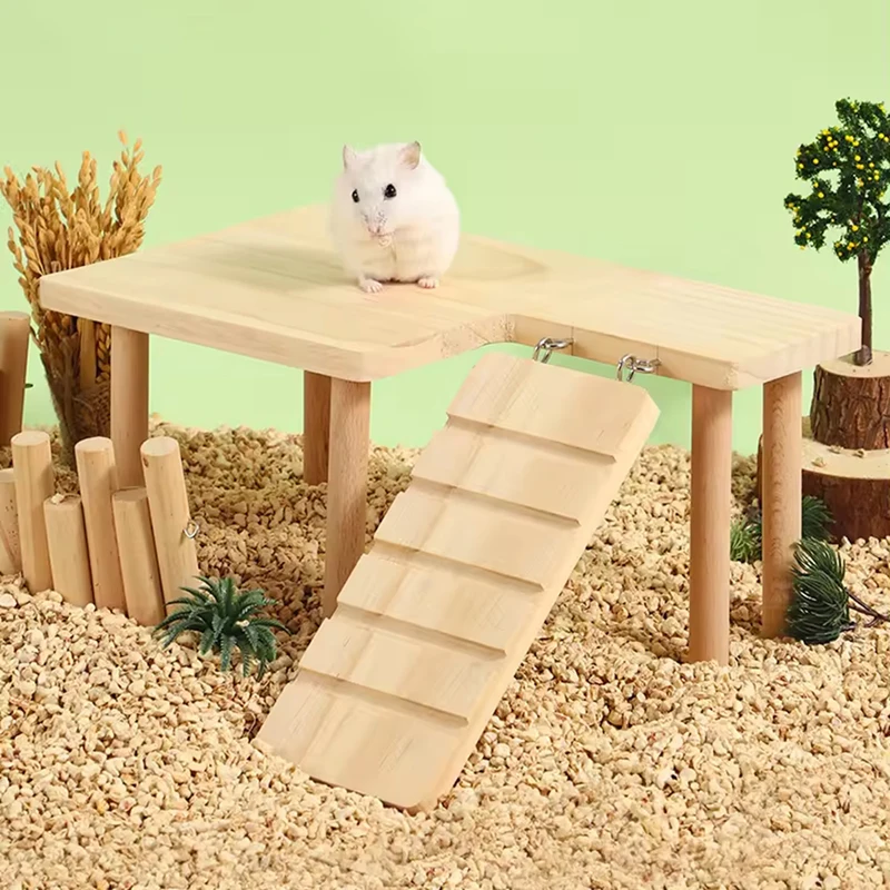 Hamster Wooden Ladder Platform Jumping Board Playground Hamster Climbing Toy Small Pets Stairs Toy Hamster Mice Cage Accessories