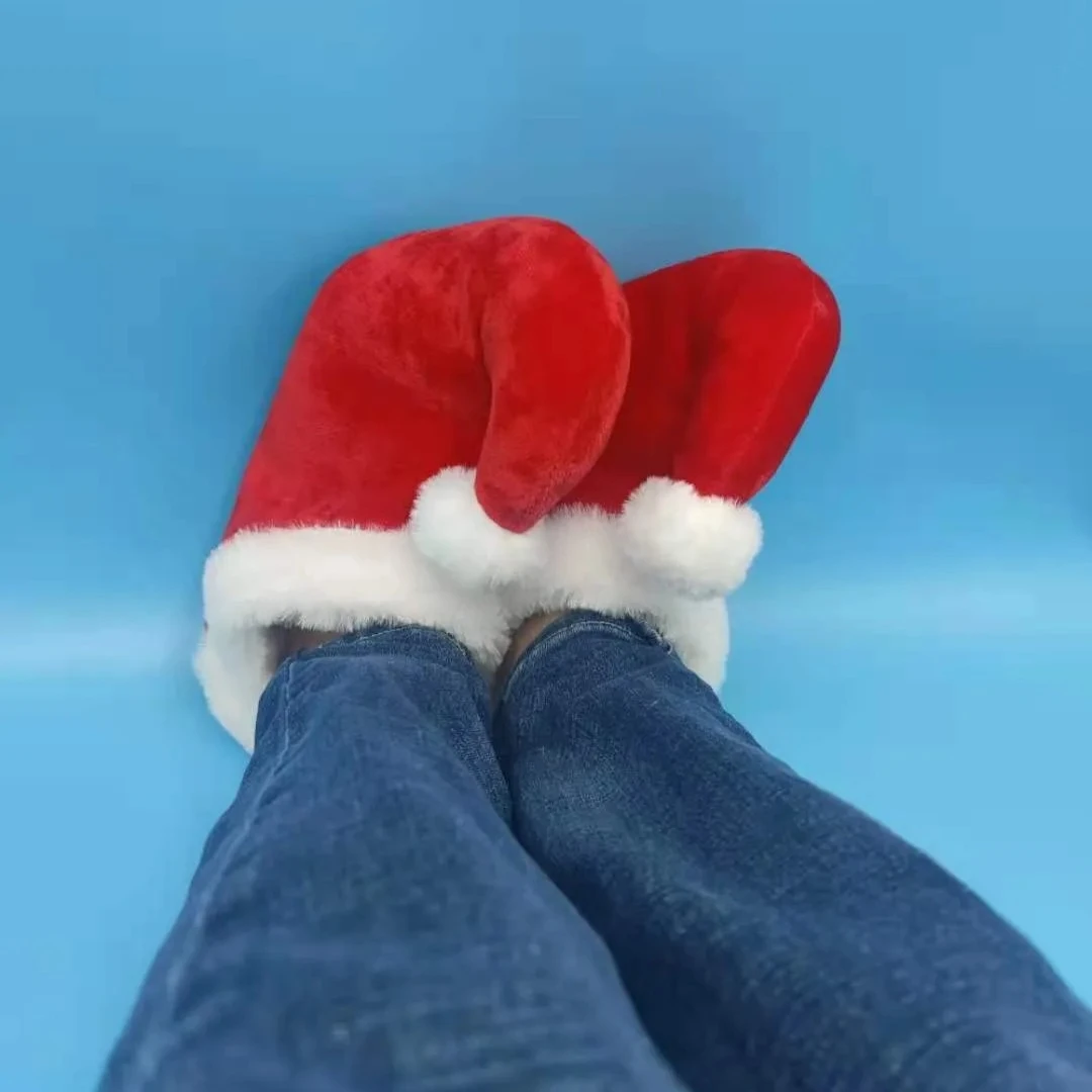 Christmas Red Plush Cotton Slippers Cute Santa Claus Elf Design Indoor Footwear for Holiday Home Wear Party Decoration - Image 5