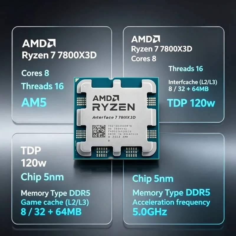 AMD Ryzen 7 7800X3D Gaming CPU 8 Core 16 Thread Up to 5.0GHz 96MB L3 Cache AM5 Zen 4 Tray Processor No Fan Desktop
