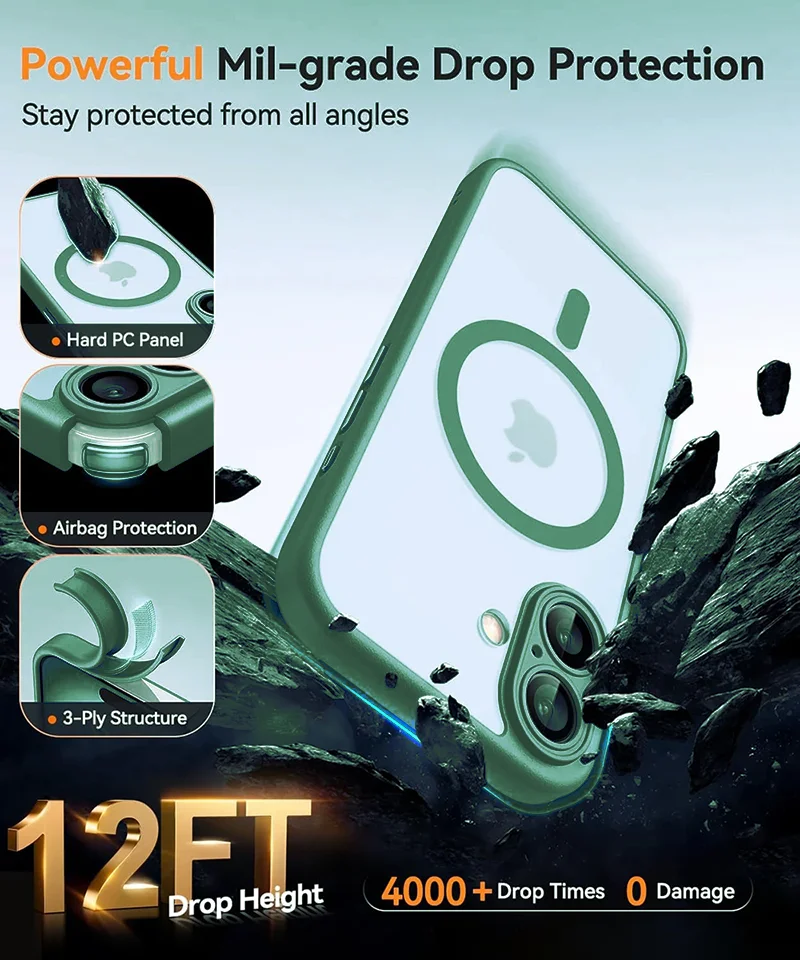 Magsafe حافظة مغناطيسية فاخرة مضادة للصدمات لهاتف آيفون 16 15 14 13 Pro Max Plus لغطاء الشحن اللاسلكي قطعة شفافة غير لامعة