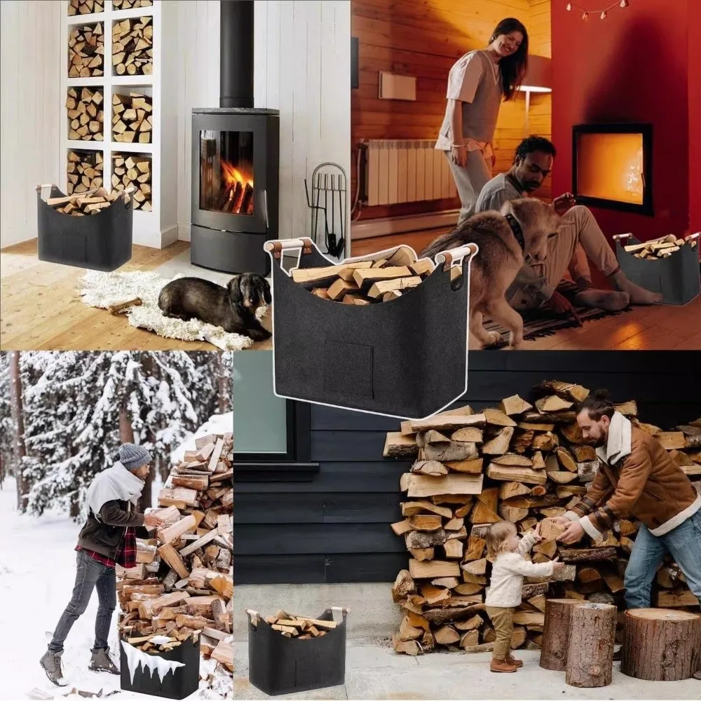 

Extra Large Felt Firewood Basket Collapsible Heavy Duty Firewood Storage Bin Large Capacity with Handles Clothes Storage Basket