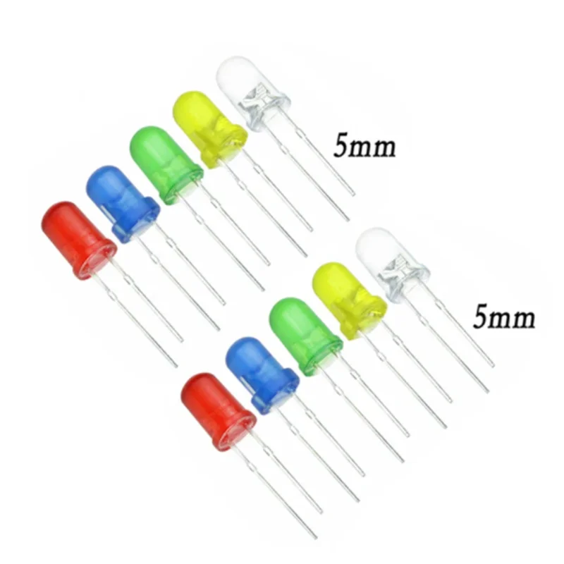 

100Pcs/lot 5 Colors F5 5MM Round LED Assortment Kit Ultra Bright Diffused Green/Yellow/Blue/White/Red Light Emitting Diode