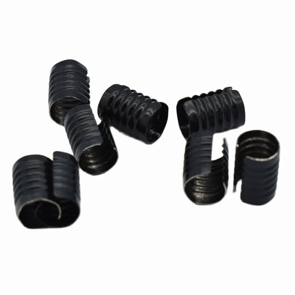 Black Crimp Cord Ends Cap Findings Small Round Curve Adjustable Fold Over Crimps End Caps without Loop Key Fob Hardware 13*9mm