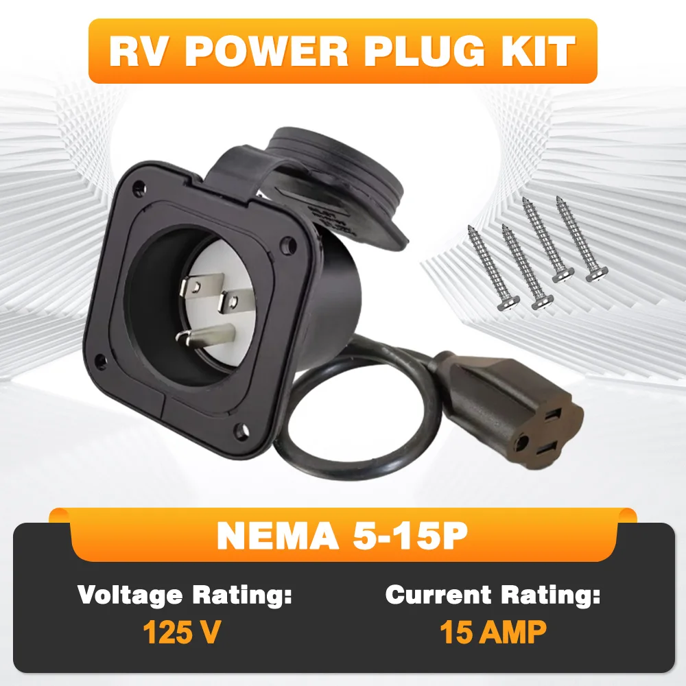 

For NEMA 5-15P 125 V Input Requirement RV Plug Adapter 15 Amp AC Port Plug with Extension Cord Accessories