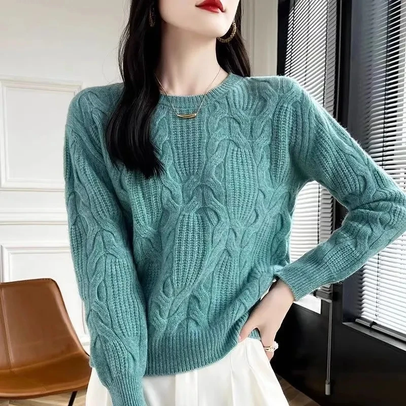 Twist Pullover Sweater Women Autumn Winter New Long Sleeve O-neck Slim Warm Bottoming Shirt Knitwear Soft Jumpers Sweater Female