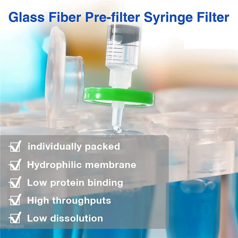 50 Sterile Syringe Filters PES, 0.22Um Pore Size, 33 Mm Membrane Diameter, Hydrophilic Filtration High Throughput