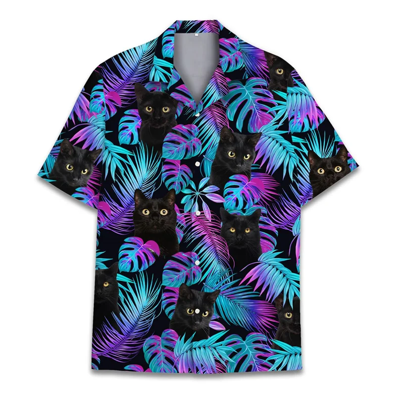 Animal Cat Raccoon Hawaiian Shirts Men 3D Print Dinosaur Pattern Shirt Button Lapel Short Sleeves Fashion Aloha Clothing