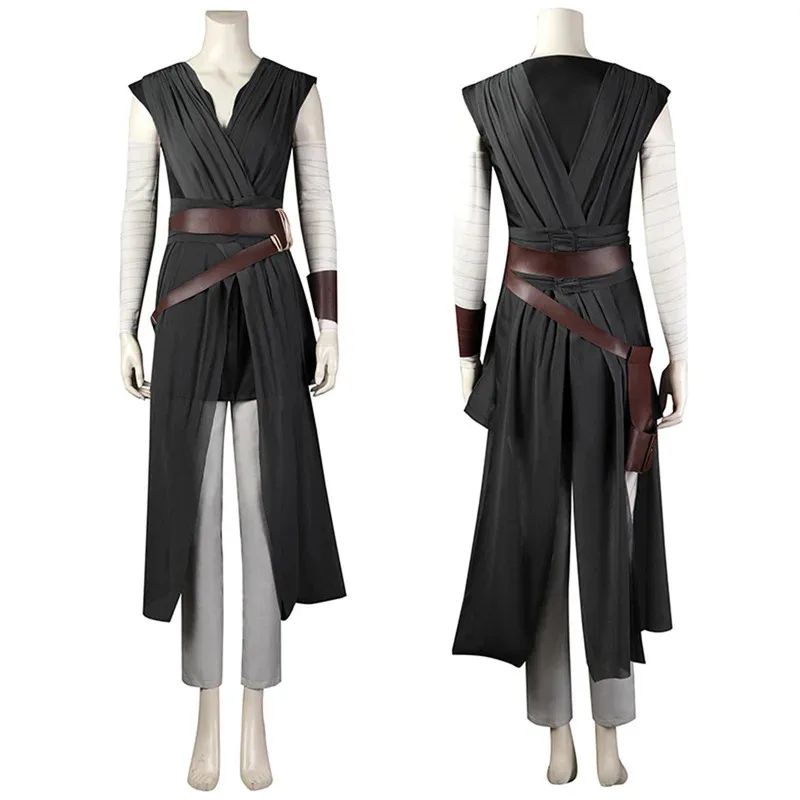 

Movie Rey Cosplay Costume Black Top Pants Set Uniform for Adult Halloween Carnival Party Stage Show Suit