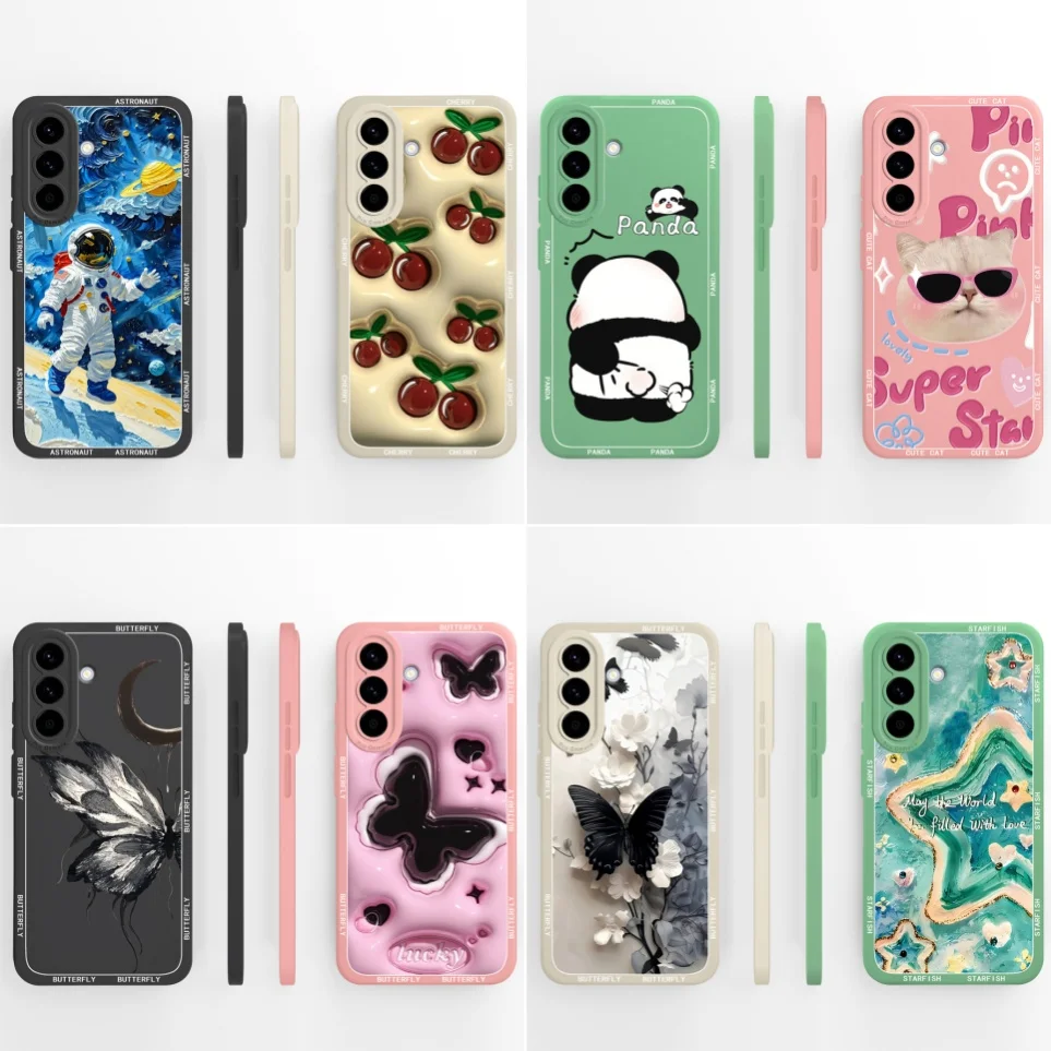 Phone Case For Samsung Galaxy A07 A17 A27 A37 A57 Fashion Butterfly Cases Liquid Housing For Samsung A17 Coque A 57 Funda Cover