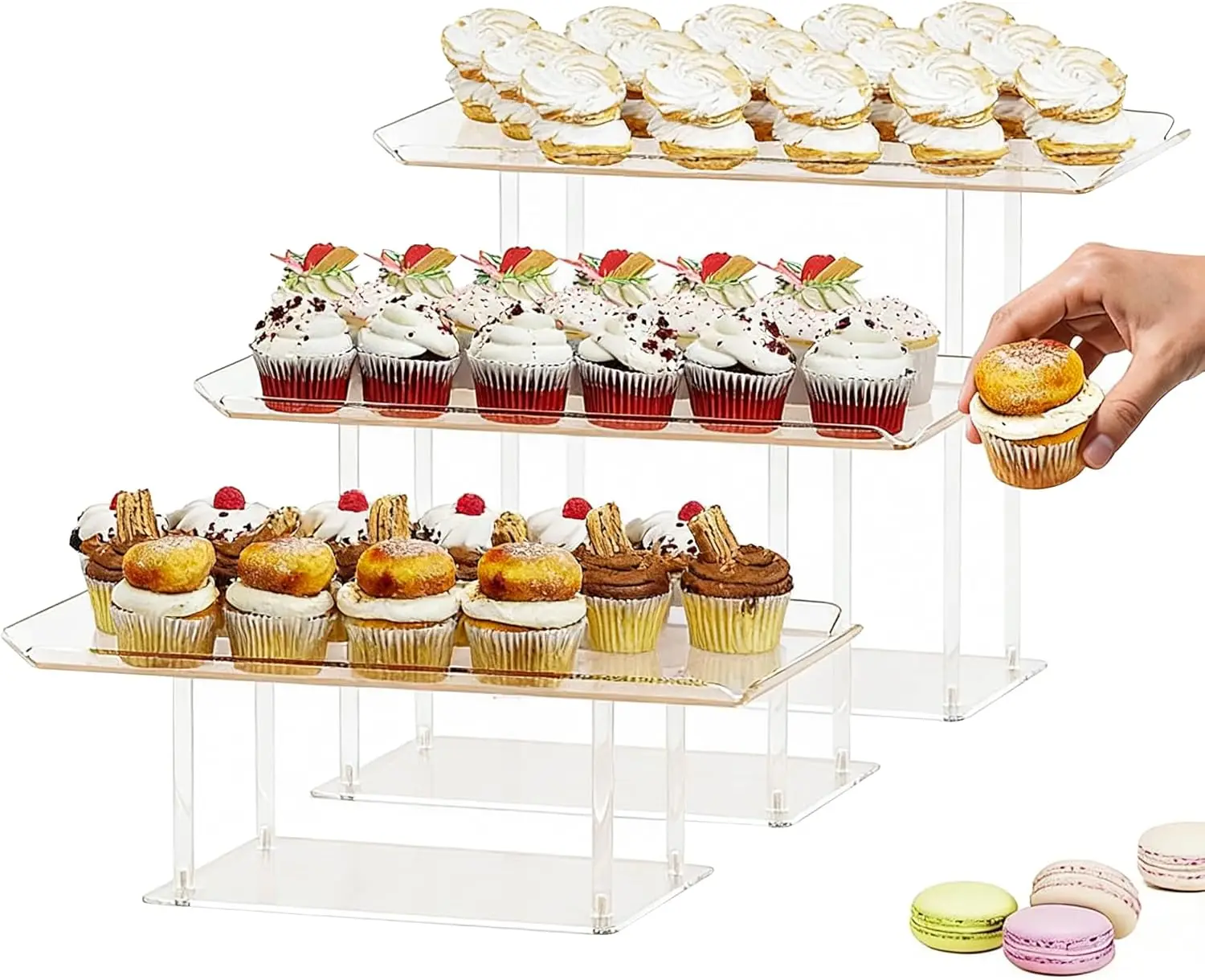 

3-Pack Clear Acrylic Dessert Stand Set for Cupcakes, Pastries, and Treats - Ideal for Weddings and Parties