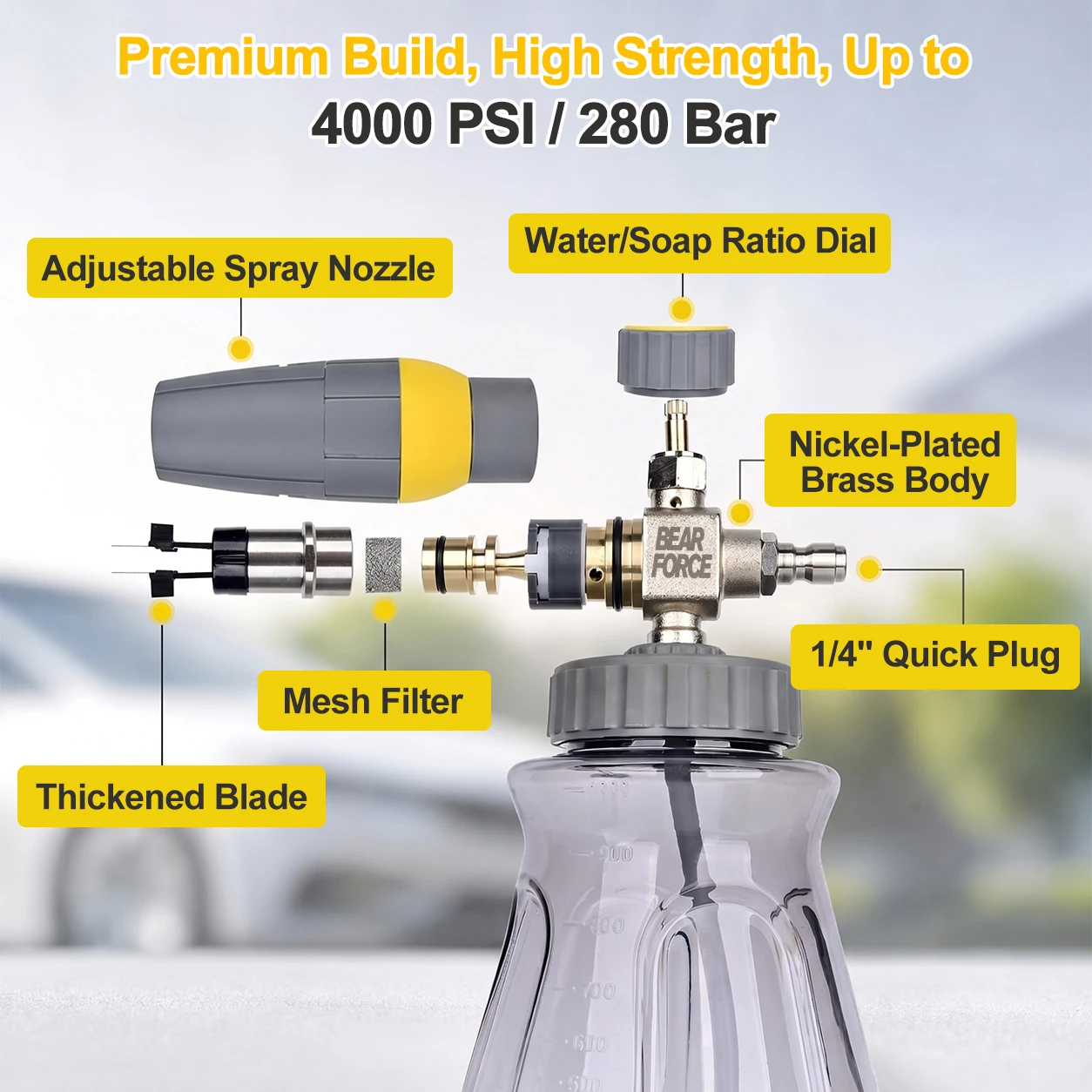 BEAR FORCE Premium Schaumkanone, Hochleistungs-Schneeschaumlanze, Seifensprüher mit 1/4-Zoll-Schnellanschluss für Hochdruckreiniger – Detail 8