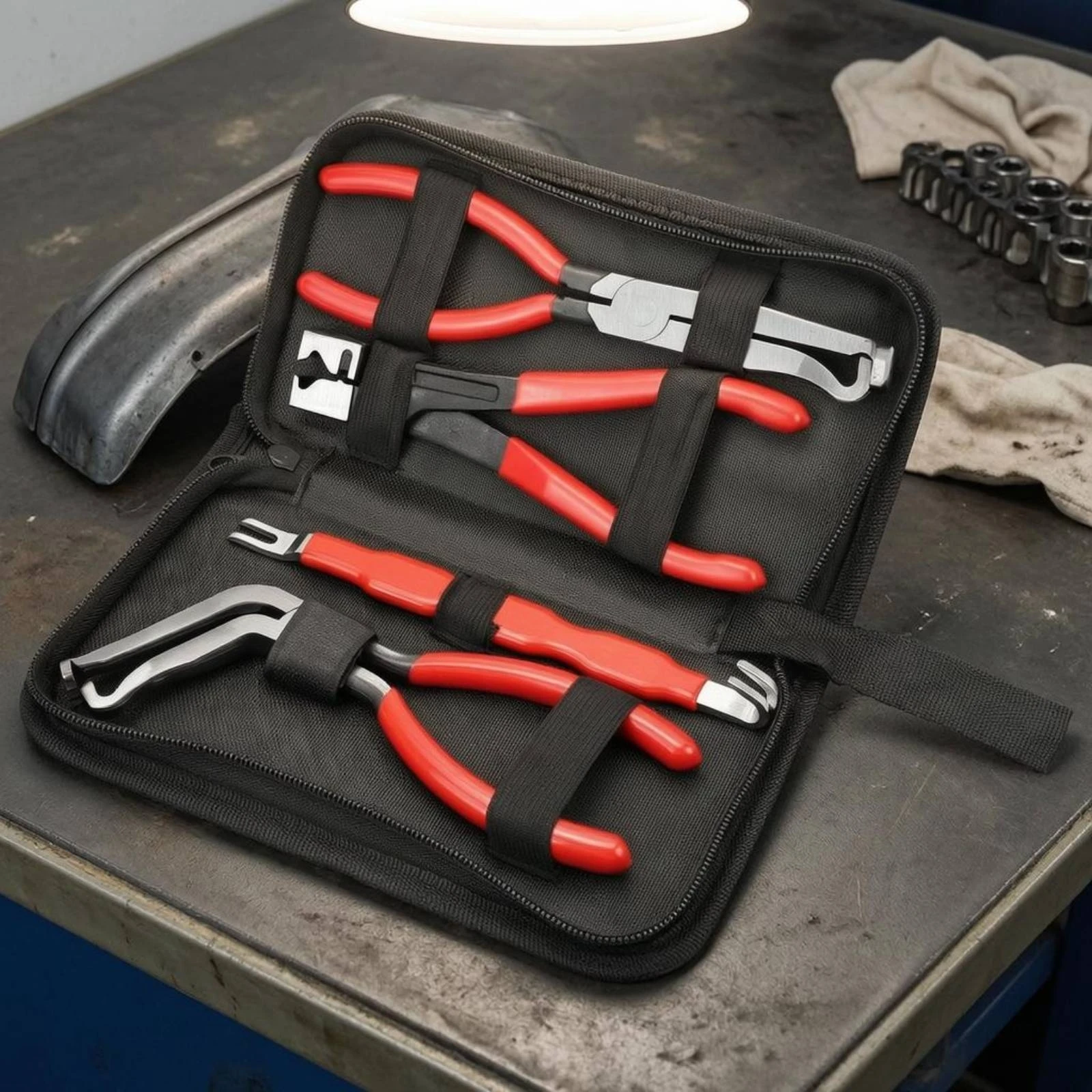 4 Pieces Automotive Specialty Pliers Set Zippered Case 4 Piece Plier Kit Plier Set Non-Slip Handle Hand Tools for Car Repair