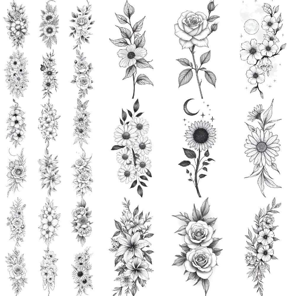 

9pcs Temporary Tattoo Waterproof Long-lasting Body Stickers Moon And Stars Rose Design Sunflower Motif For Ladies Arms
