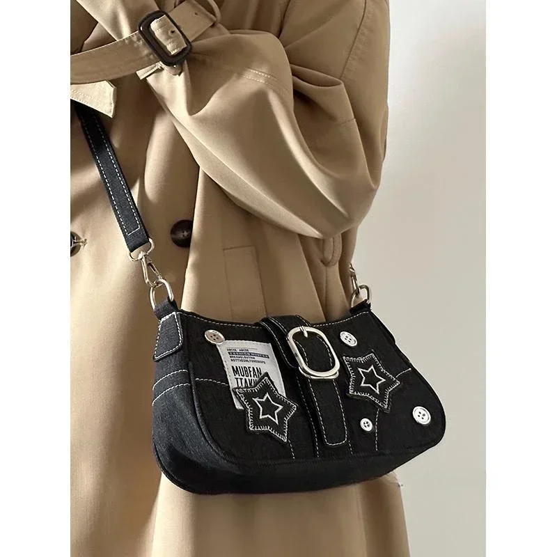 Y2K-Bolso de mano coreano Harajuku gótico para mujer, cartera de mano negra con estética Grunge de hadas, bolso de hombro, bolsos de mano Baguette