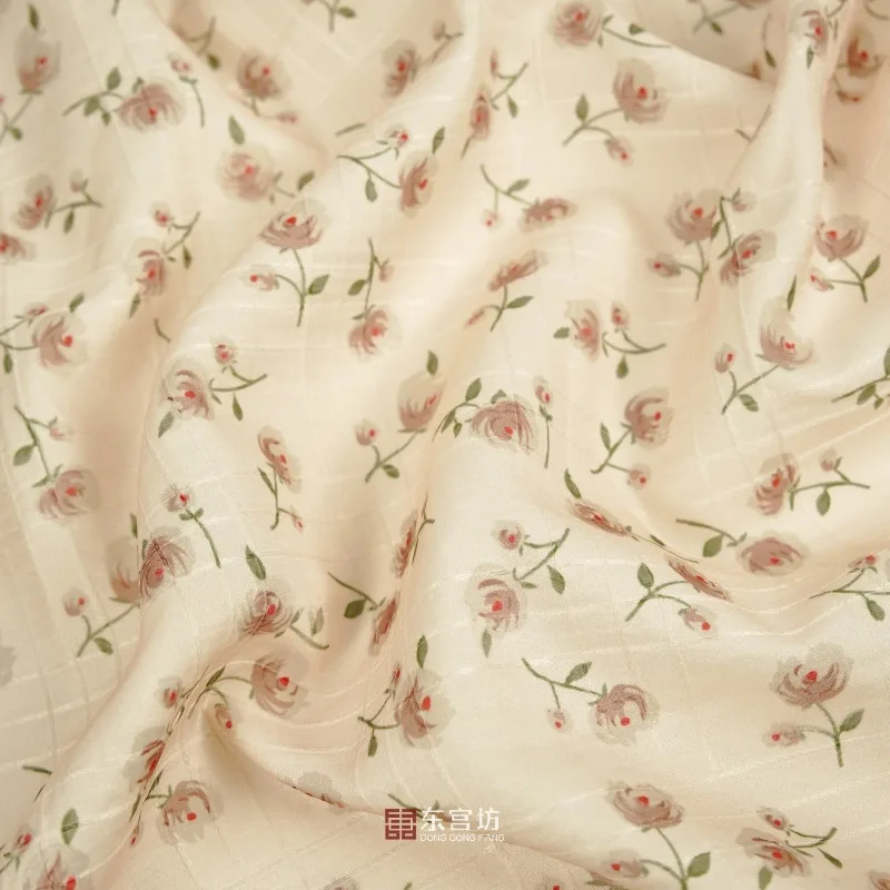 Apricot Colored Rose Organza Bottom Double layer Checkered Jacquard Fabric Summer Simple Dress Handmade DIY Decorative Fabric