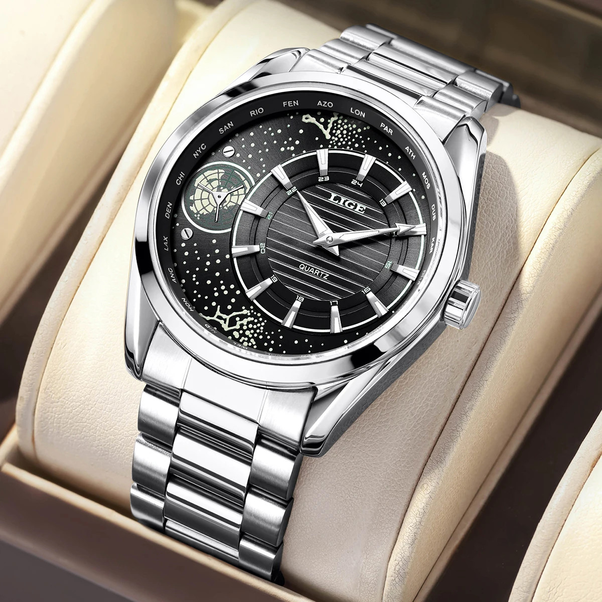 

LIGE Top Brand Luxury Man Watch Compass Business High Quality Fashion Stainless Steel Luminous Waterproof Quartz Watches for Men