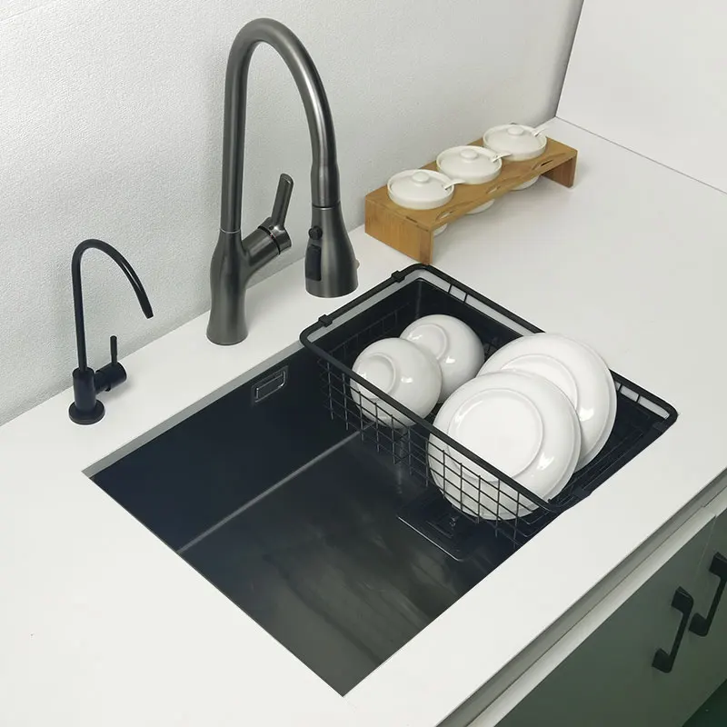 Nano Matte Black Kitchen Sink Above Counter or Undermount Sinks Vegetable Washing Basin Stainless Steel Single Bowl Sink Kitchen